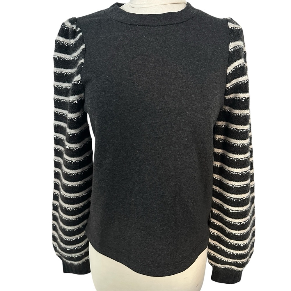 NWT Splendid Tillie Sequin Pullover Wool Blend Sweater Gray Striped XS